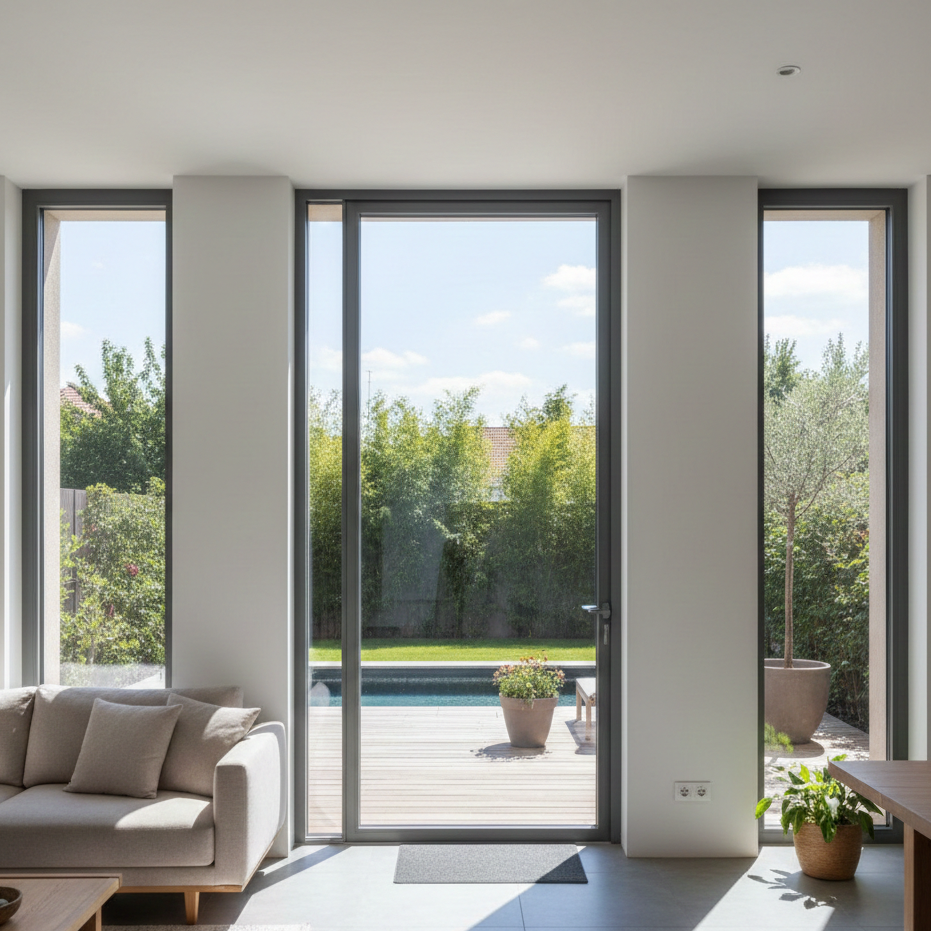 Model pintu kaca tempered yang kuat dan elegan untuk ruang tamu