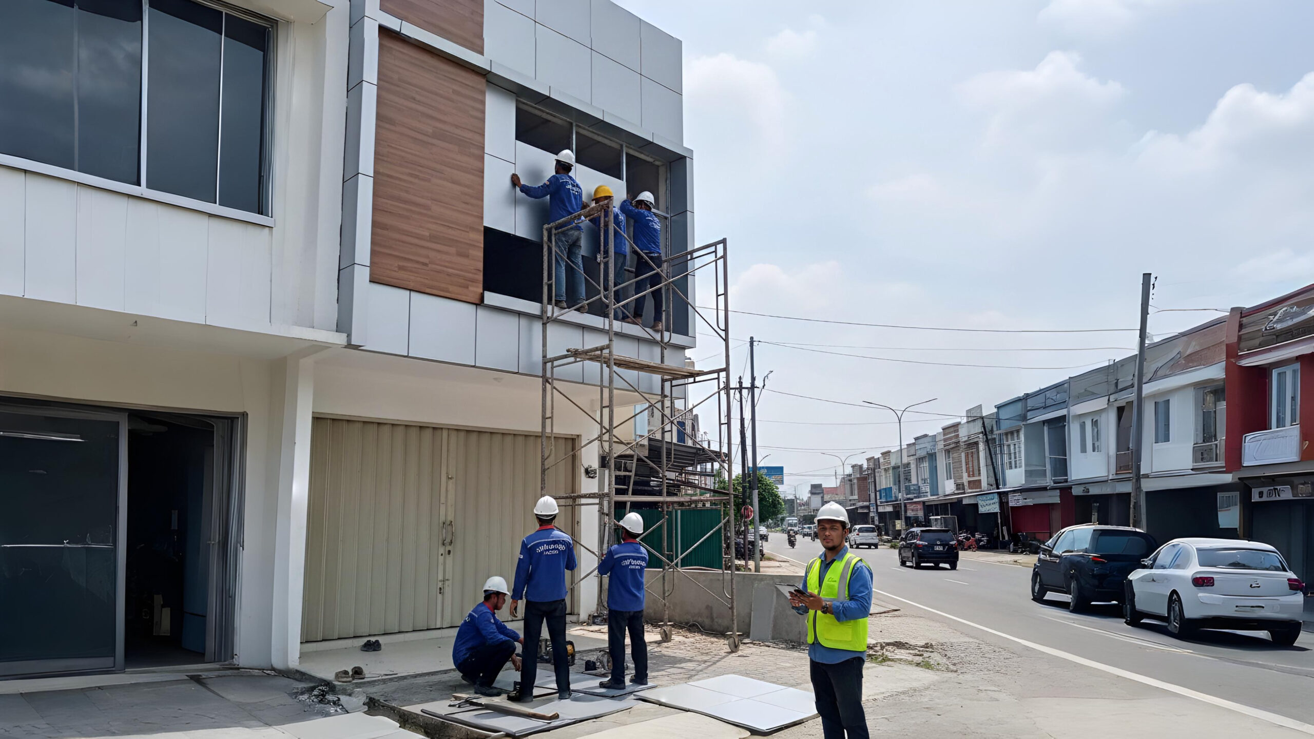 Jasa pasang ACP ruko Tambun dengan hasil rapi, modern, dan menggunakan material aluminium composite panel terbaik.