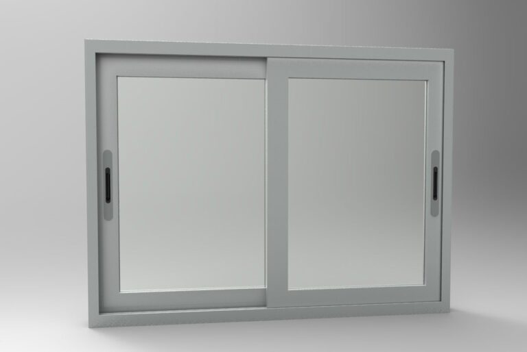 Pemasangan jendela sliding aluminium minimalis warna hitam yang elegan untuk ruang tamu rumah modern.