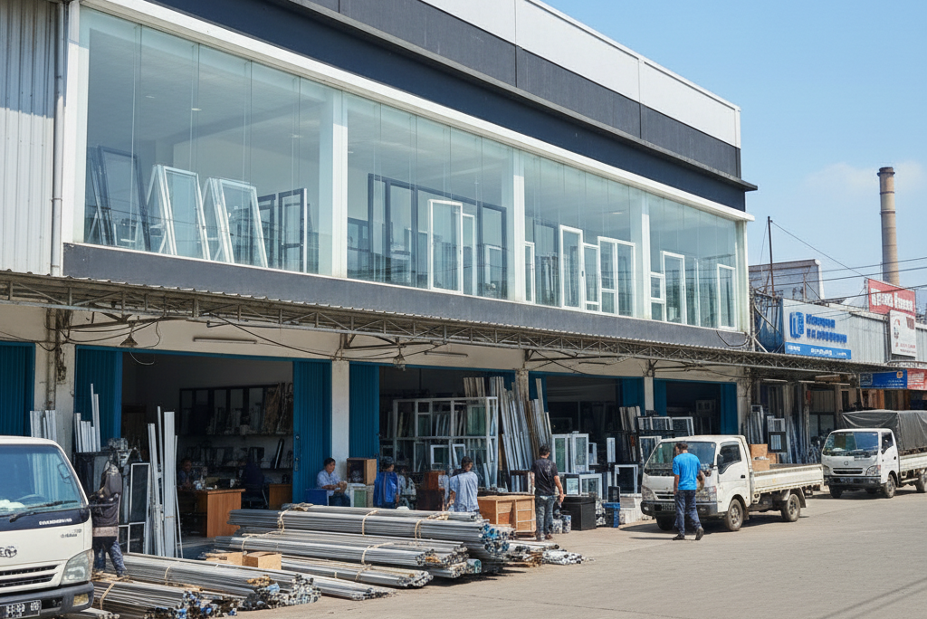 Pemasangan kusen jendela aluminium minimalis di perumahan Cikarang oleh tenaga ahli profesional.