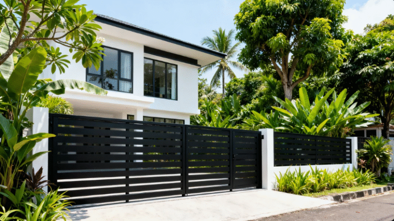 Pagar besi minimalis warna hitam untuk rumah di Jakarta Timur.